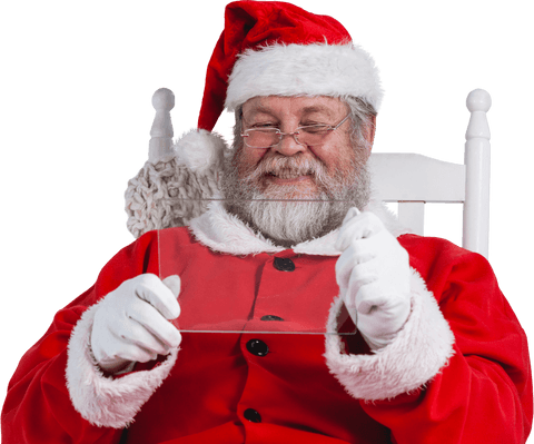 Santa Claus Holding Transparent Tablet for Virtual Greetings
