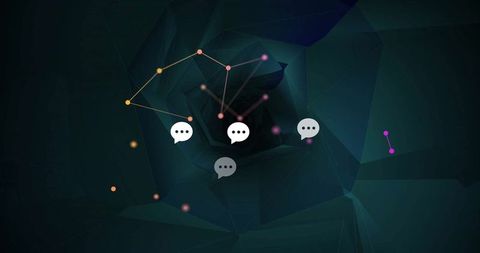 Futuristic network communication with floating speech bubbles