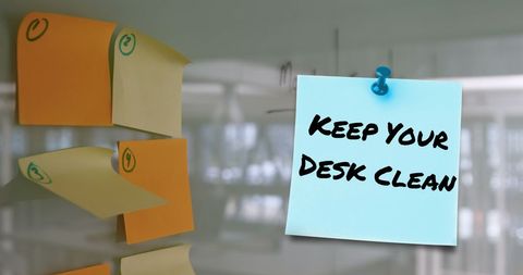 Desk Cleanliness Reminder in Modern Office Environment - Download Free Stock Images Pikwizard.com