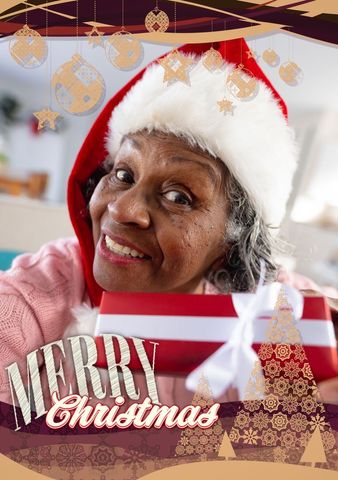 Smiling Senior Woman in Santa Hat Holding Christmas Gift - Download Free Stock Templates Pikwizard.com