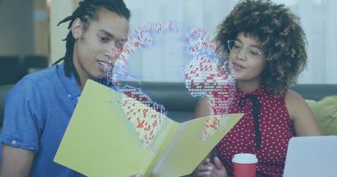 Diverse Coworkers Collaborating with Digital World Concept