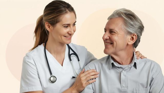 Female Nurse Comforting Senior Male Patient with Compassionate Care