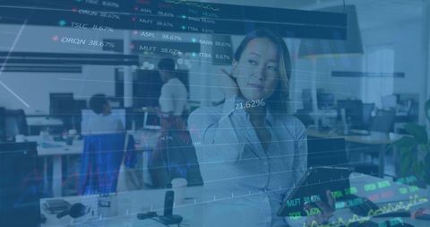 Asian businesswoman analyzing stock market trends