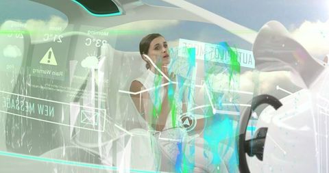 Futuristic Interface in High-Tech Car with Businesswoman