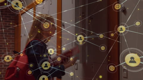 School Network Technology with Student Interacting at Locker