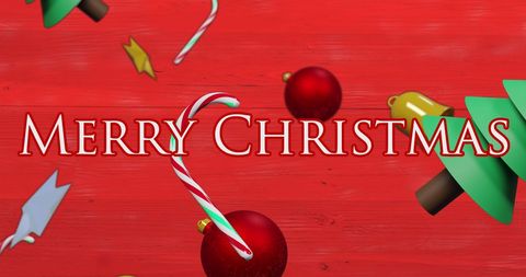 Festive christmas card with decorations on red background