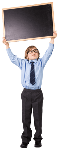 Cheerful Schoolboy Holding Blank Blackboard on Transparent Background - Download Free Stock Videos Pikwizard.com