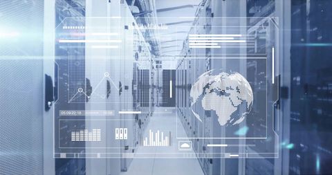 Abstract Digital Globe Interface in Modern Server Room - Download Free Stock Images Pikwizard.com