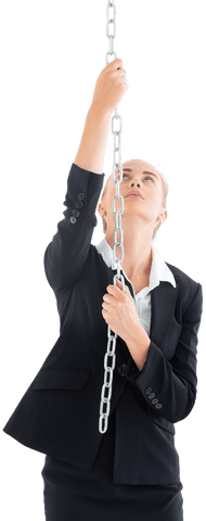 blonde woman in business suit pulling transparent silver chain - Download Free Stock Videos Pikwizard.com
