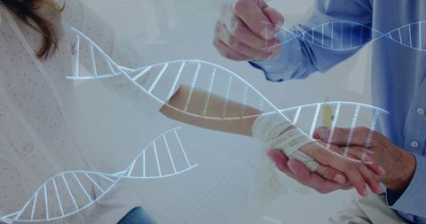 Caregiver bond with dna overlay in modern healthcare scene