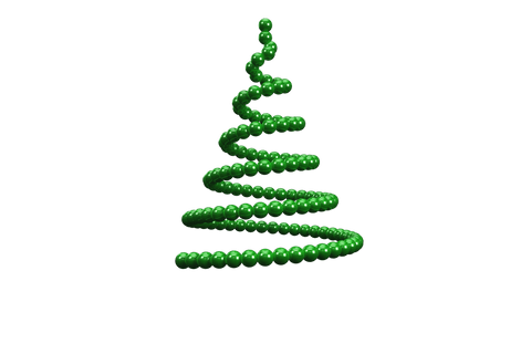 Transparent swirling christmas tree with green baubles