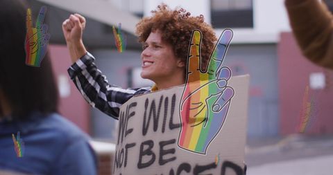 LGBTQ Activist Holding Protest Sign in Urban Landscape