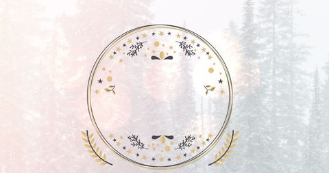 digital festive design features a circular christmas decoration with golden elements, set against a snowy pine tree background. ideal for holiday cards, invitations, social media posts, or any other christmas-themed graphic design needs.