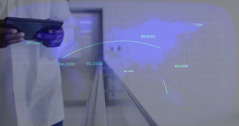 Doctor analyzing global health data on digital interface