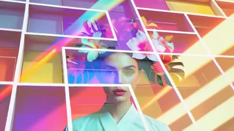 Futuristic Portrait with Geometric Patterns and Neon Fantasy