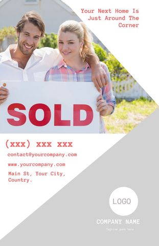 couple celebrating home purchase with sold sign - Download Free Stock Templates Pikwizard.com