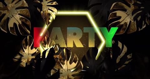Futuristic Party Concept with Neon and Gold Monstera Leaves