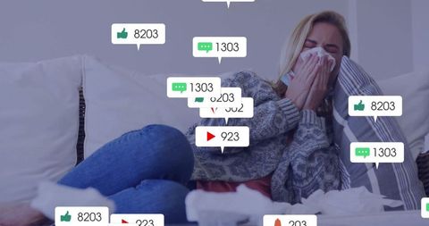 Sneezing woman sneezes in comfort, social reactions abound