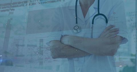 Medical Professional Analyzing Data with Technology Overlays