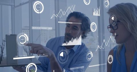 businesspeople analyzing data with technology interface in modern office - Download Free Stock Images Pikwizard.com