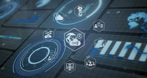 Global Technology Network Interface with Digital Icons