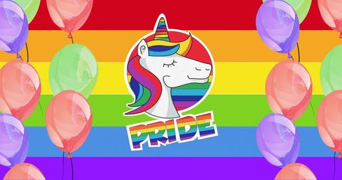 Colorful Pride Balloon Celebration with Unicorn
