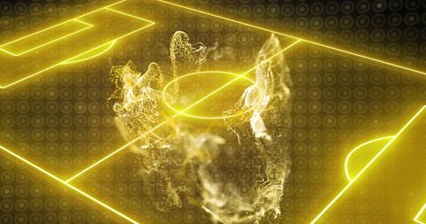 Futuristic glowing soccer field with dynamic particles
