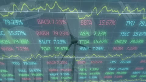 Financial Data and Graphs Over Wind Turbines Journey