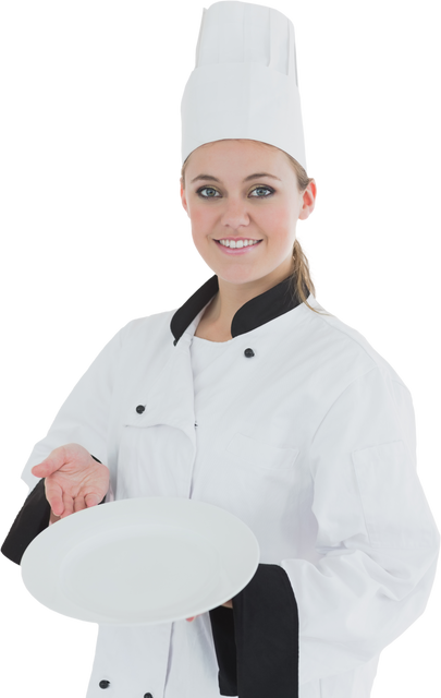 Female Chef in Uniform Presenting Transparent Plate with Smile - Download Free Stock Videos Pikwizard.com