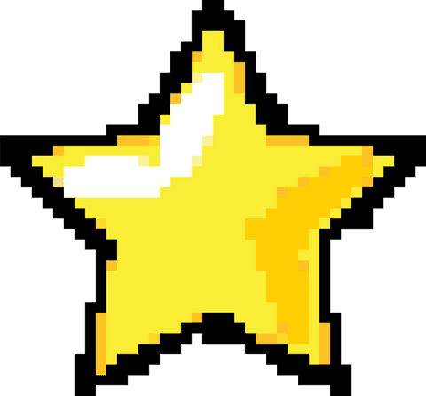 Golden pixelated star with transparent background for digital design
