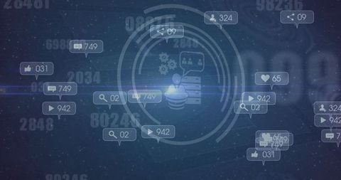 Digital social interaction icons on futuristic digital network