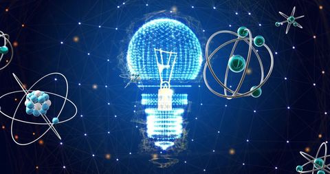 Digital Light Bulb with Atomic Structures and Network Connections - Download Free Stock Images Pikwizard.com