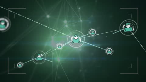 Digital Network Animation with Connected Icons and Light Trails