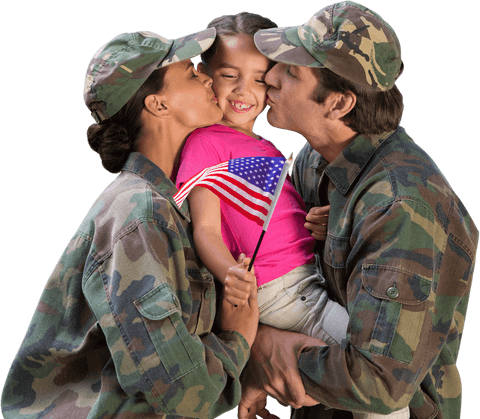Transparent Background Patriotic Family Embrace, Soldiers with Child