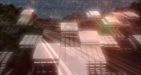 Futuristic Data Highway with Glowing Binary Stream