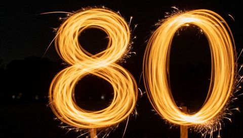 Golden sparkler light trails forming 80 for birthday and anniversary celebrations