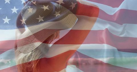 Summer Beach Vibes with American Flag Overlay