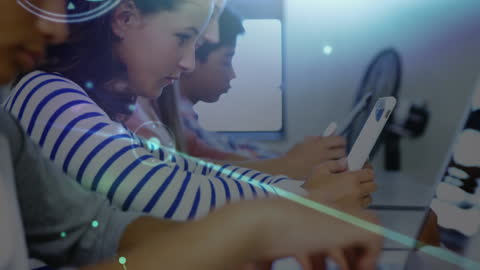 Diverse Students Engaging with Digital Tablets in Classroom