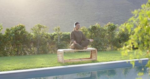 Mindful Meditation by Poolside in Sunset