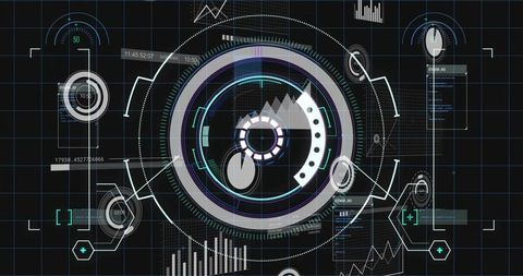 Futuristic HUD Reticle with Concentric Rings, Data Readouts and Neon Cyberpunk Interface
