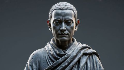Classical monochrome bust of robed individual