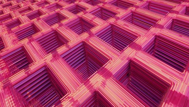 Futuristic grid of illuminated pink and purple squares