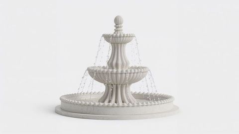 Ornate classical three-tiered stone fountain with trickling water