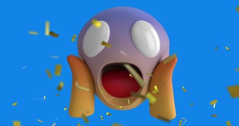 Shocked Expression Emoji with Golden Confetti Celebration