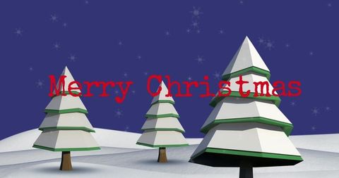 Minimalist Christmas Night Scene with Snow Covered Trees