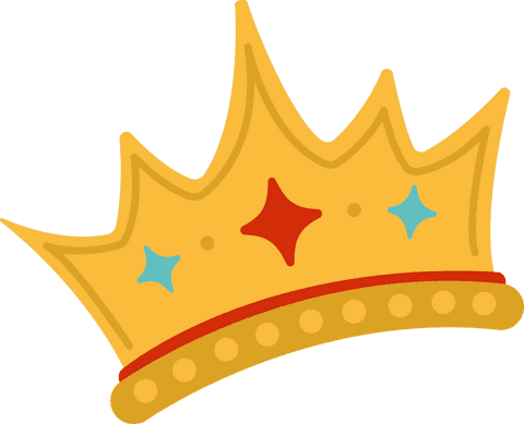 Flat design golden crown with star gems on transparent background