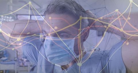 Senior Doctor Adjusting Mask in High-Tech Operating Room