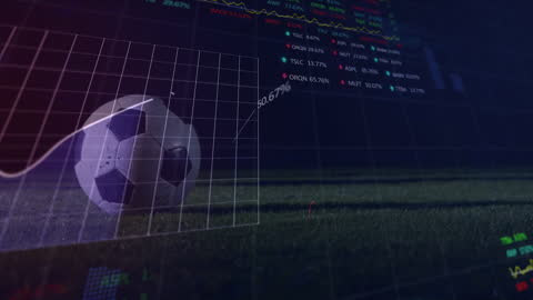 Soccer Ball in Stadium with Overlay of Financial Graphs