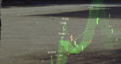 Abstract Financial Data Overlay on Urban Street Scene