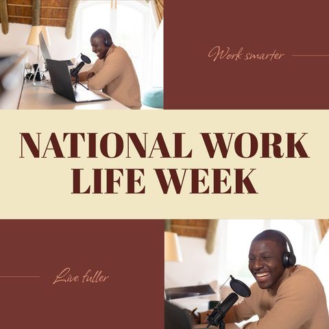 smiling podcaster celebrates national work life week - Download Free Stock Templates Pikwizard.com